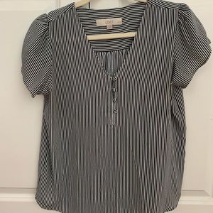 Loft, B&W striped cloth button petal sleeve blouse